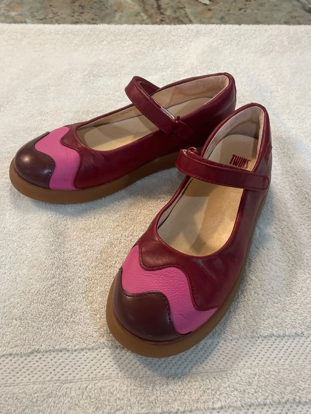 Camper Twins burgundy and pink leather Mary Jane flats - Girls 12